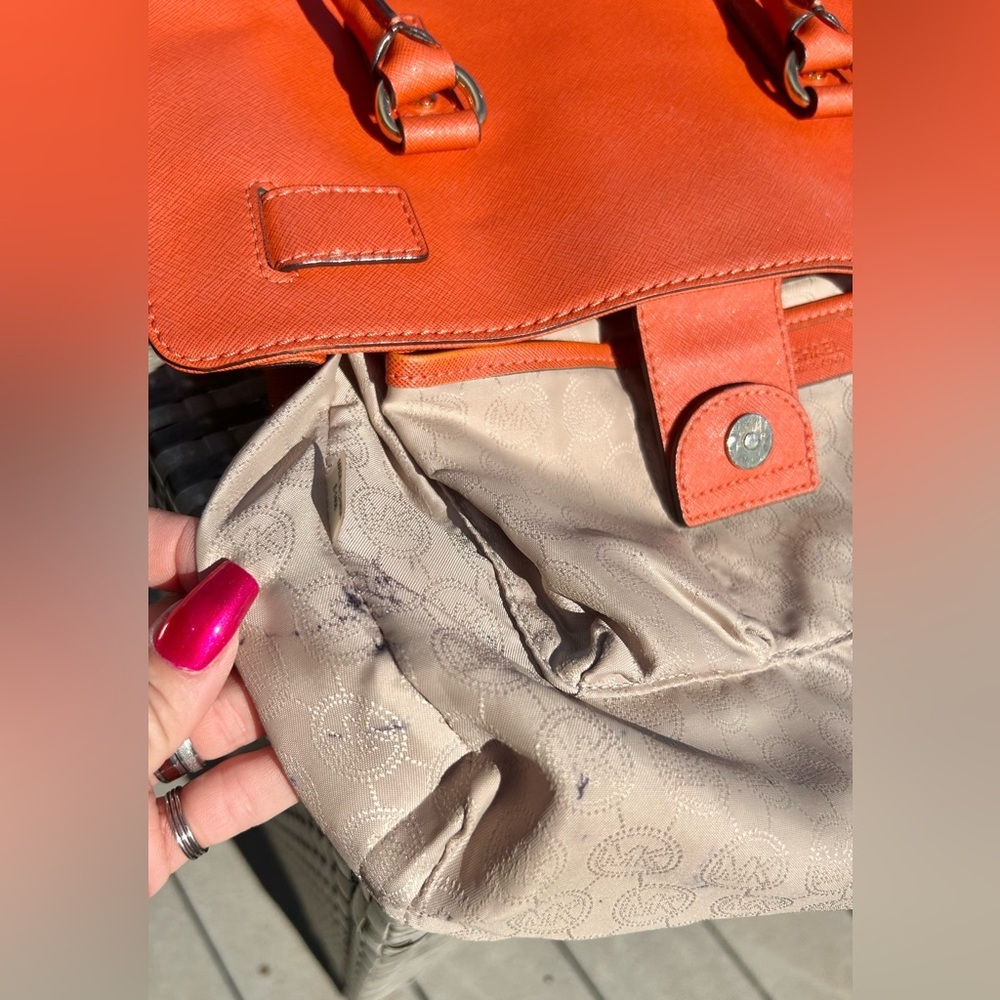 Michael Kors Large Orange Hamilton Saffiano Leather Tote Bag​ - Picture 13 of 16